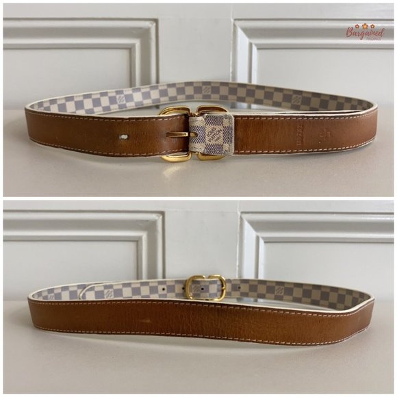 Authentic Louis Vuitton Damier Azur Leather Slim Gold Butterfly Buckle Belt 34 main image 10